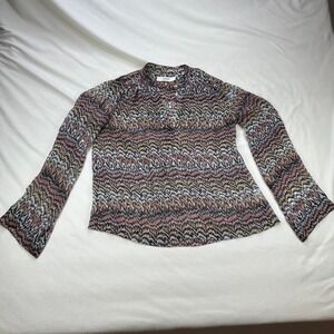 Joie Women's XS Long Sleeve Sheer‎ 100% SILK Blouse Multicolor Patterned Top
